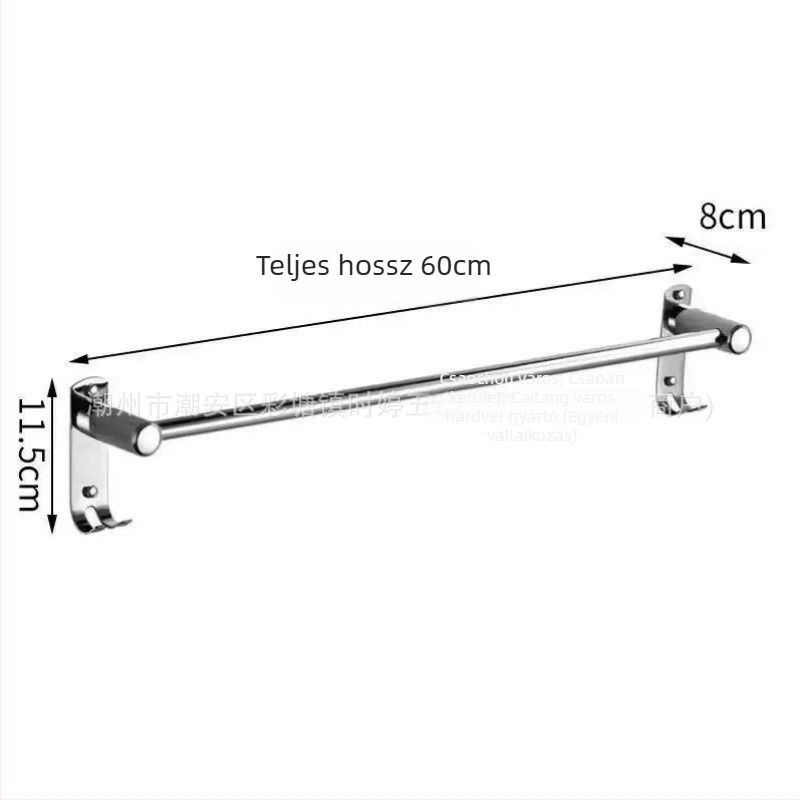 Rozsdamentes acél törölközőtartó, finom polírozású felület, 15 kg teherbírás, 1 szint, fúrással történő szerelés