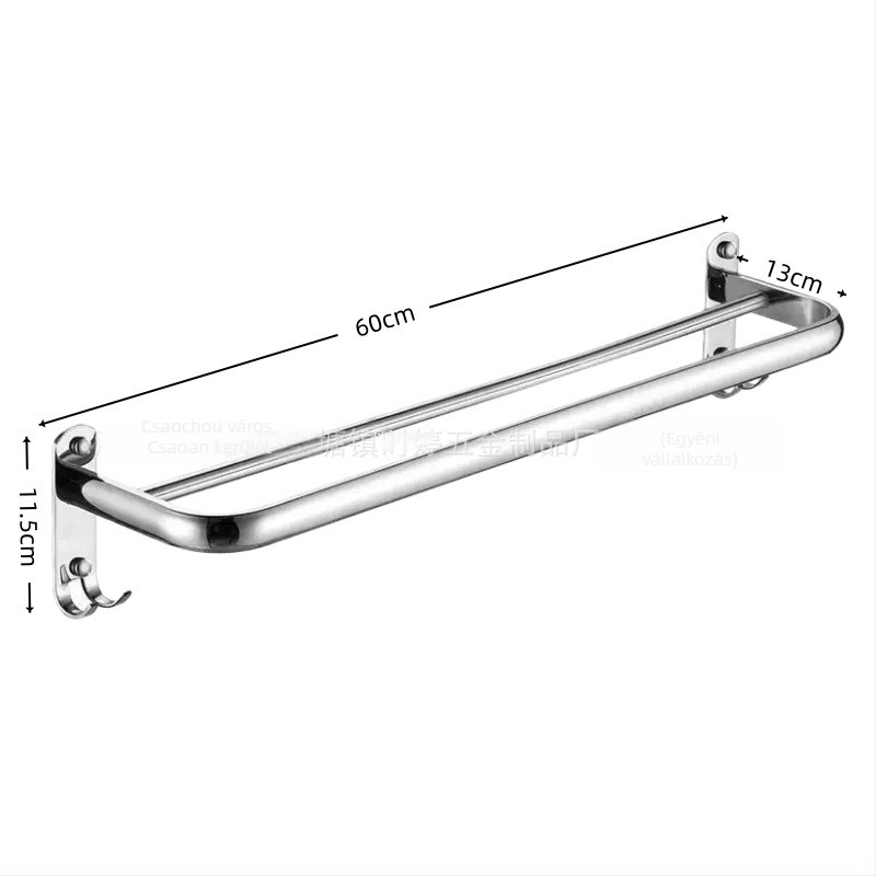 Rozsdamentes acél törölközőtartó, finom polírozású felület, 15 kg teherbírás, 1 szint, fúrással történő szerelés