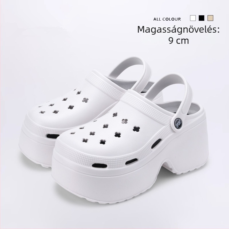 Női Crocs-stílusú platform papucs, 9 cm-es magasságú platform, csúszásmentes EVA talp és felsőrész, injektált talp