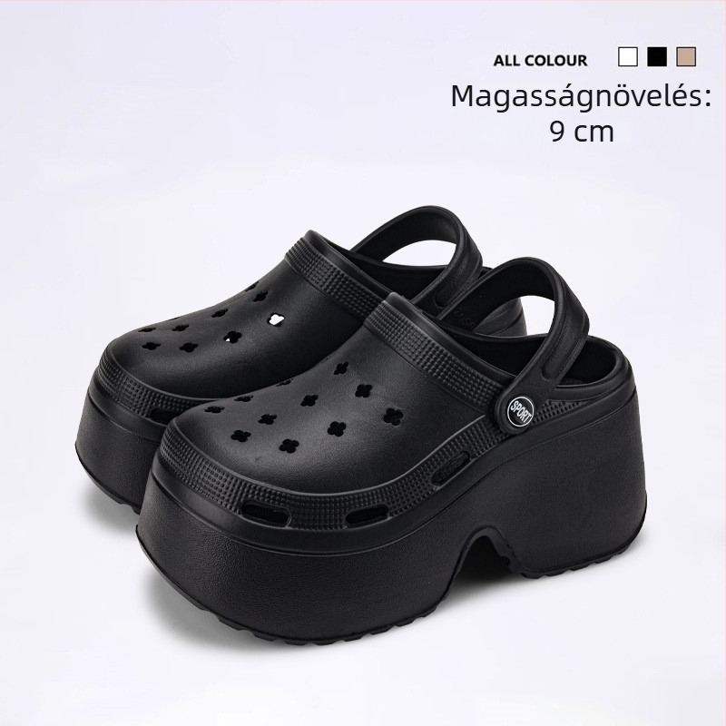 Női Crocs-stílusú platform papucs, 9 cm-es magasságú platform, csúszásmentes EVA talp és felsőrész, injektált talp