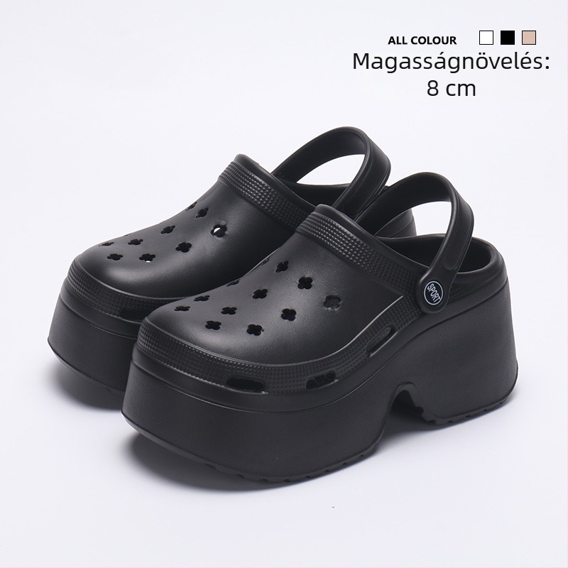 Női Crocs-stílusú platform papucs, 9 cm-es magasságú platform, csúszásmentes EVA talp és felsőrész, injektált talp