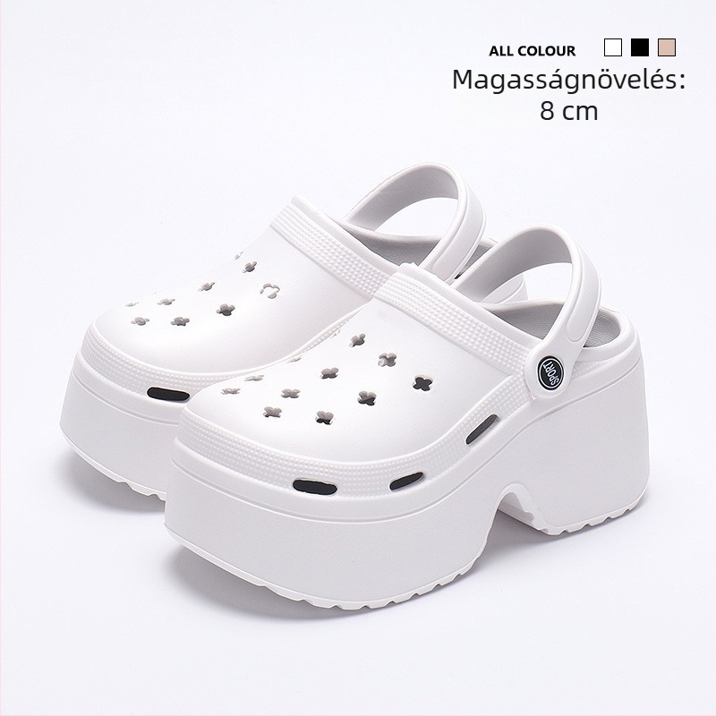Női Crocs-stílusú platform papucs, 9 cm-es magasságú platform, csúszásmentes EVA talp és felsőrész, injektált talp