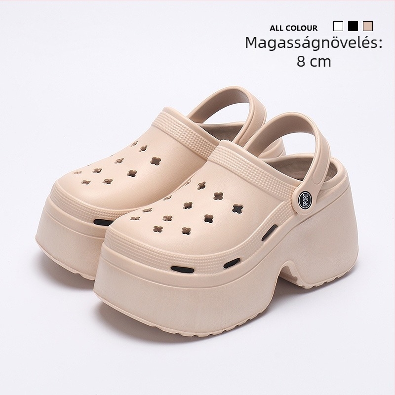Női Crocs-stílusú platform papucs, 9 cm-es magasságú platform, csúszásmentes EVA talp és felsőrész, injektált talp