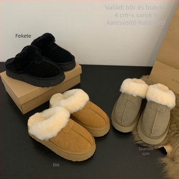 Női vastag talpú papucs, műbőr felsőrész, kerek orr, belső rövid plüss bélés, gumírozott talp