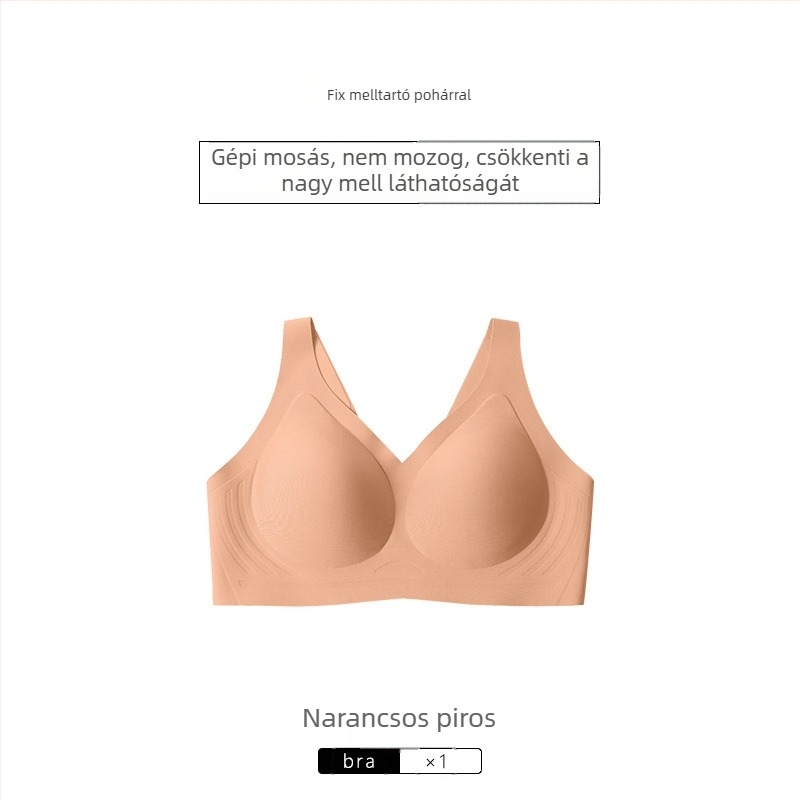 Egyrészes, fix kosárú, varrás nélküli melltartó, nylon fő anyag, bélés spandex, teljes kosár, gyűrű nélkül, rögzített dupla vállpántok