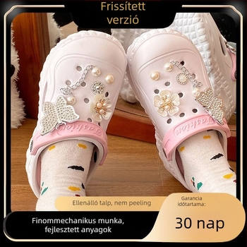 Női perforált szandálok, vastag EVA talppal, aranyos virágos pántok