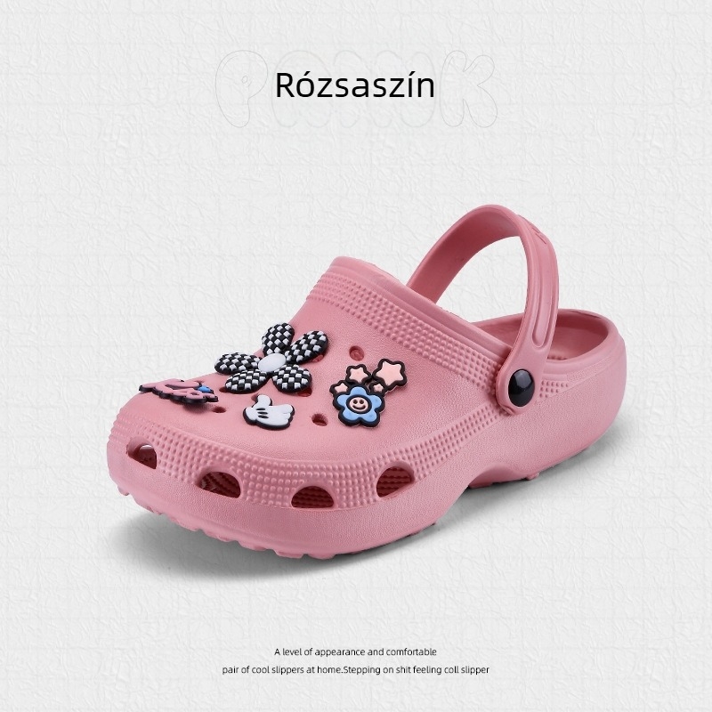 Női perforált zárt orrú cipő — EVA felsőrész, EVA talp, kerek orr, sarka kb. 5 cm, talp vastagsága 2–3 cm, csúszásmentes, kiváló tapadás