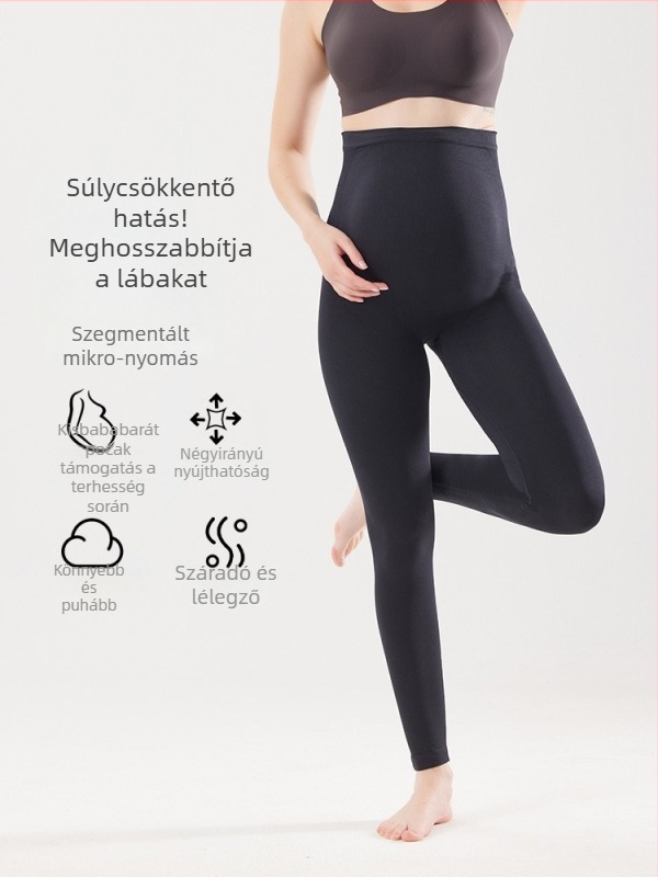 Varrás nélküli kismama jóga nadrág, magas derekú, hasi támasz, bőrbarát nude érzet, rövid fazon, nylon-spandex anyag