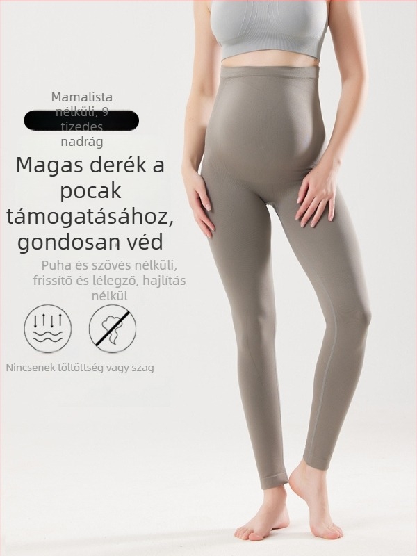 Varrás nélküli kismama jóga nadrág, magas derekú, hasi támasz, bőrbarát nude érzet, rövid fazon, nylon-spandex anyag