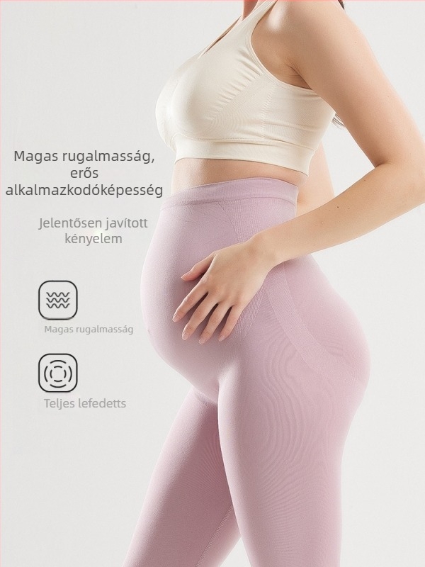 Varrás nélküli kismama jóga nadrág, magas derekú, hasi támasz, bőrbarát nude érzet, rövid fazon, nylon-spandex anyag