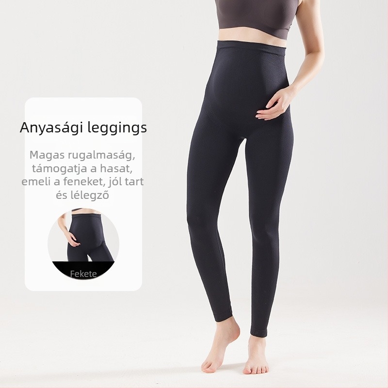 Varrás nélküli kismama jóga nadrág, magas derekú, hasi támasz, bőrbarát nude érzet, rövid fazon, nylon-spandex anyag