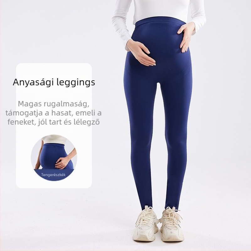 Varrás nélküli kismama jóga nadrág, magas derekú, hasi támasz, bőrbarát nude érzet, rövid fazon, nylon-spandex anyag