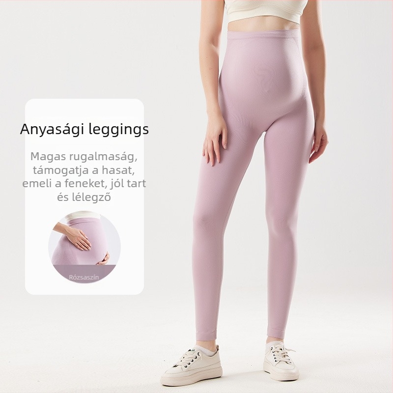 Varrás nélküli kismama jóga nadrág, magas derekú, hasi támasz, bőrbarát nude érzet, rövid fazon, nylon-spandex anyag
