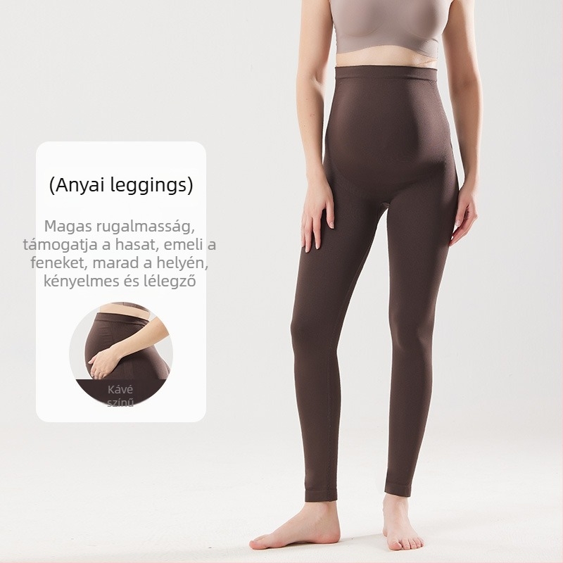Varrás nélküli kismama jóga nadrág, magas derekú, hasi támasz, bőrbarát nude érzet, rövid fazon, nylon-spandex anyag
