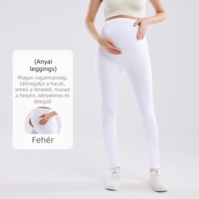 Varrás nélküli kismama jóga nadrág, magas derekú, hasi támasz, bőrbarát nude érzet, rövid fazon, nylon-spandex anyag