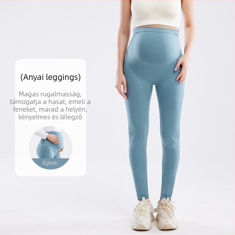 Varrás nélküli kismama jóga nadrág, magas derekú, hasi támasz, bőrbarát nude érzet, rövid fazon, nylon-spandex anyag