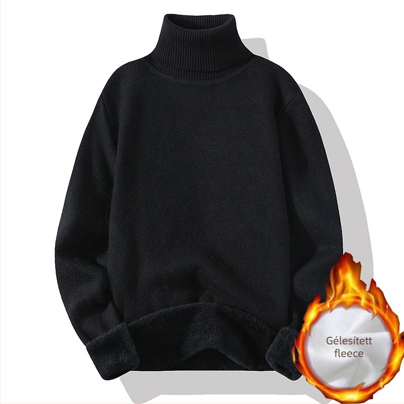Férfi garbó pulóver magas gallérral, laza szabású, vastag kötés, viszkóz 47% és vegyes mesterséges rostokból álló anyag, hosszú ujjú