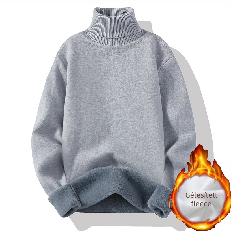Férfi garbó pulóver magas gallérral, laza szabású, vastag kötés, viszkóz 47% és vegyes mesterséges rostokból álló anyag, hosszú ujjú