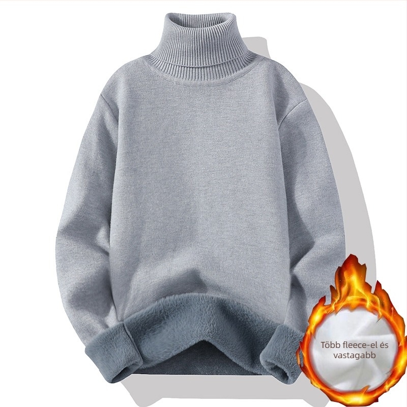 Férfi garbó pulóver magas gallérral, laza szabású, vastag kötés, viszkóz 47% és vegyes mesterséges rostokból álló anyag, hosszú ujjú