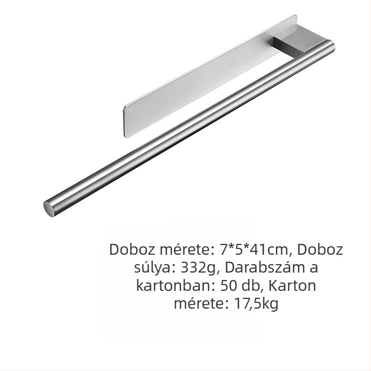 Rozsdamentes acél törölközőtartó, 1-szintes, kefés felület, ragasztóval szerelhető, teherbírás 10 kg