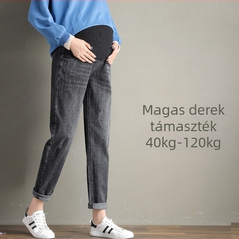 Kismama denim nadrág has támasza, laza szabás, rugalmas denim, 80% pamut