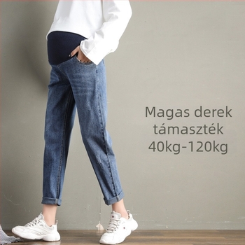 Kismama denim nadrág has támasza, laza szabás, rugalmas denim, 80% pamut