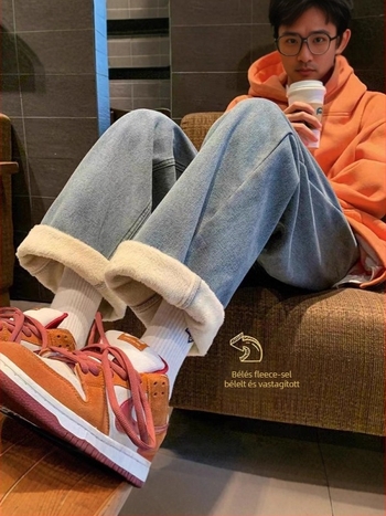 Kismama farmer Denim, széles szabású, hasi támasz, fleece bélés