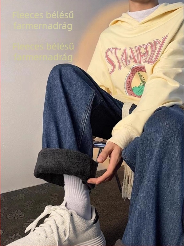 Kismama farmer Denim, széles szabású, hasi támasz, fleece bélés