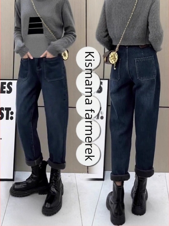 Terhességi denim nadrág, has-támogatás, fleece belső, 70–80% pamut, laza szabás