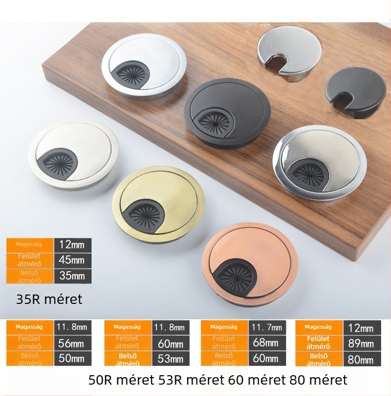 ABS műanyag kör alakú kábelnyílásfedél számítógép/irodai asztalhoz, 35/50/53