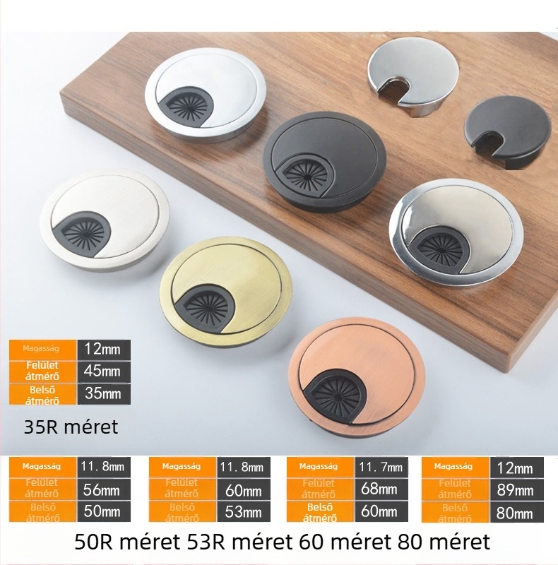 ABS műanyag kör alakú kábelnyílásfedél számítógép/irodai asztalhoz, 35/50/53