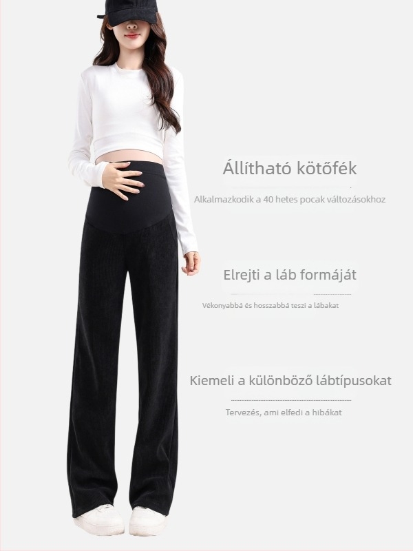 Anyasági nadrág széles szabású, fleece-béléssel, magas derekú, poliészter, hasi támasz