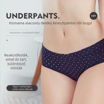 Kismama alsó, alacsony derék, pamut, keresztezett mintázat, varrott kivitel, 95-100% pamut, ágyéki bélés 100% pamut