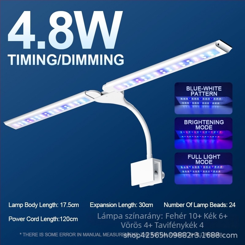 LED akvárium clip lámpa, PVC ház, Yikeda márka, teljesítmény opciók 4.8, 6.4, 8.8, 12 és 13.6W, súly 0.31–0.44 kg, világítás, dekoratív és a növekedés elősegítése