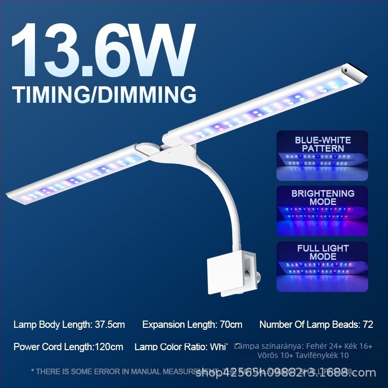 LED akvárium clip lámpa, PVC ház, Yikeda márka, teljesítmény opciók 4.8, 6.4, 8.8, 12 és 13.6W, súly 0.31–0.44 kg, világítás, dekoratív és a növekedés elősegítése