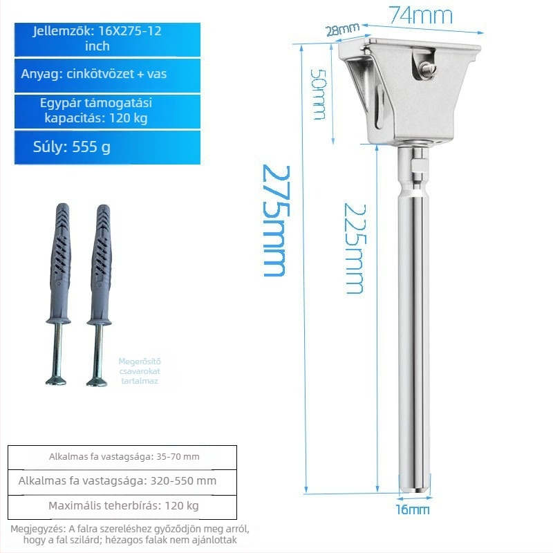Cinkötvözet rejtett polctartó, falra szerelhető, modern minimalist stílus, elektroplattált