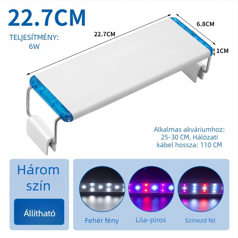 LED akváriumlámpa színváltó világítással és konzol tartóval — ideális dísznövényekhez — Eredet: Kína; Helyi termék
