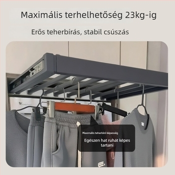 Kihúzható mosógéphez való ruhaszárító állvány rejtett nadrágtartóval — alumínium ötvözet, modellek: rebound és buffer, alkalmas erkélyes mosógép-szekrényhez vagy ruhásszekrényhez, modern minimalista stílus, oxidált felület