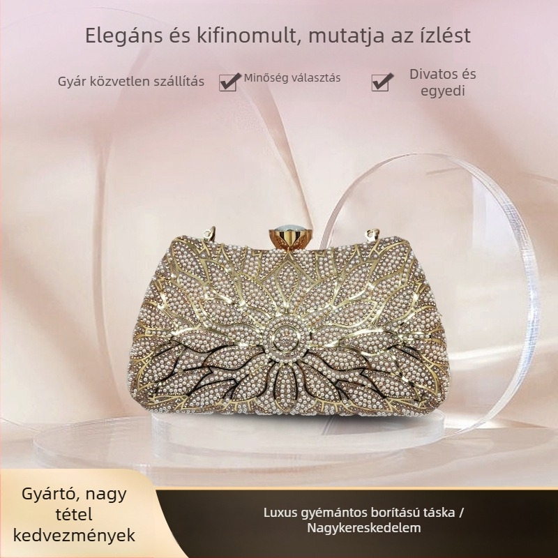 Női estélyi táska, PU anyag, szatén belső, kis négyzet alakú stílus, vízszintes forma, telefontartó zseb