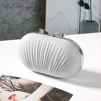 Estélyi Clutch - Ovális formájú, Poliészter, Záróval, Láncos vállpánttal, Telefontartó zseb