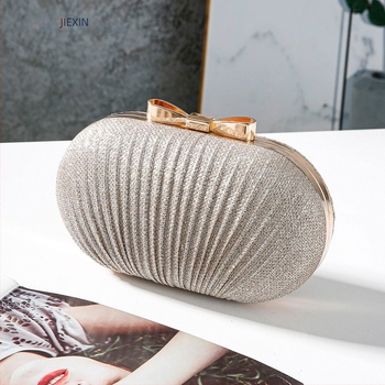 Estélyi Clutch - Ovális formájú, Poliészter, Záróval, Láncos vállpánttal, Telefontartó zseb
