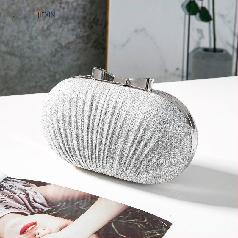 Estélyi Clutch - Ovális formájú, Poliészter, Záróval, Láncos vállpánttal, Telefontartó zseb