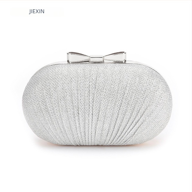 Estélyi Clutch - Ovális formájú, Poliészter, Záróval, Láncos vállpánttal, Telefontartó zseb