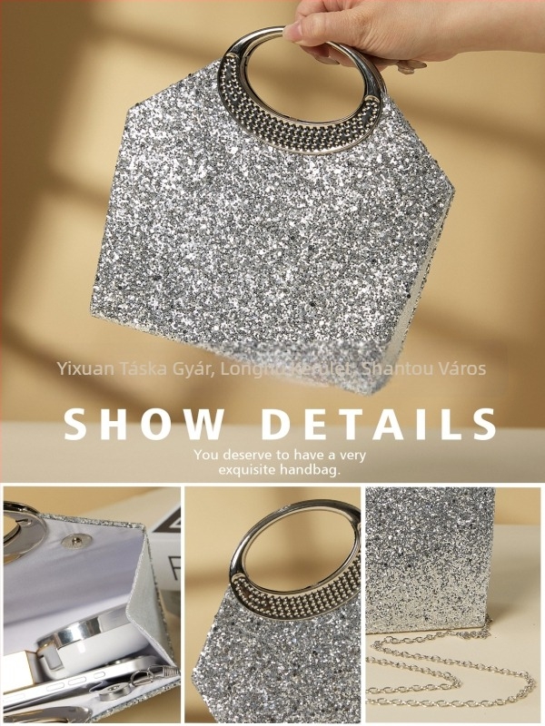 Estélyi táska kristályokkal, kis négyszögletű klutch, zárható zárás, poliészter bélés, belső zsebek telefonra és azonosító kártyára, városi minimalist stílus, 2025 tavasz