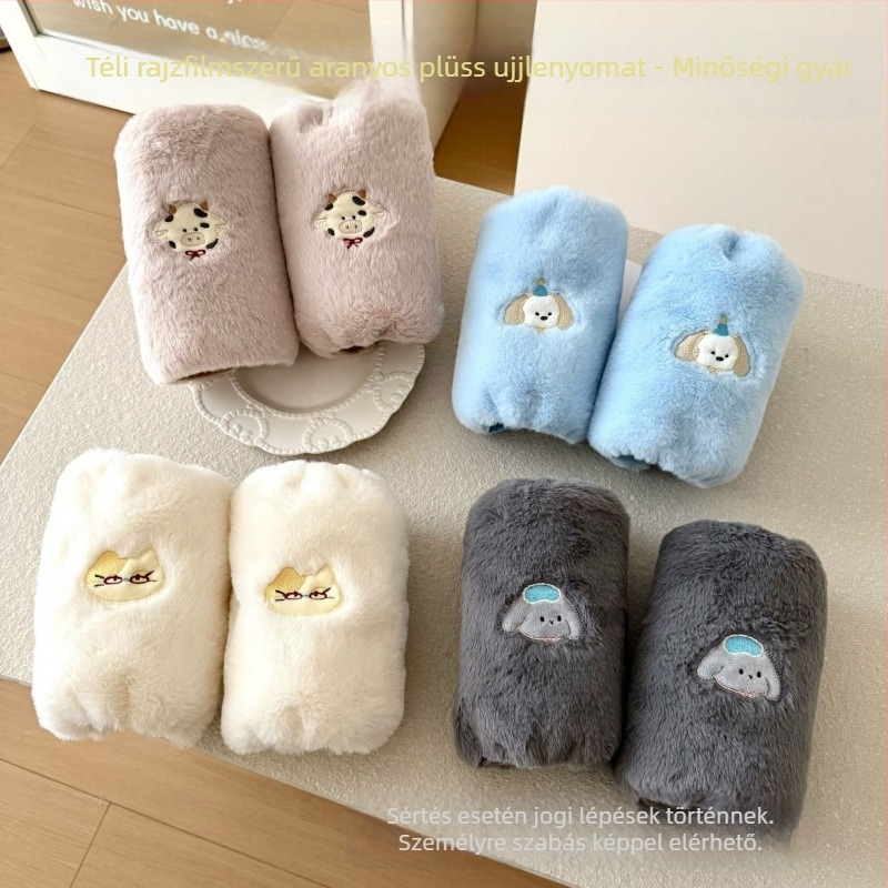 Hímzett plüss karvédő készlet télre, uniszex, anti-szennyezés, nyúl szőranyag, eredeti dizájn