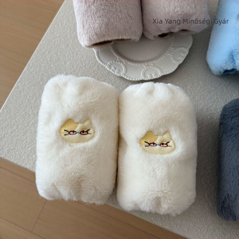 Hímzett plüss karvédő készlet télre, uniszex, anti-szennyezés, nyúl szőranyag, eredeti dizájn