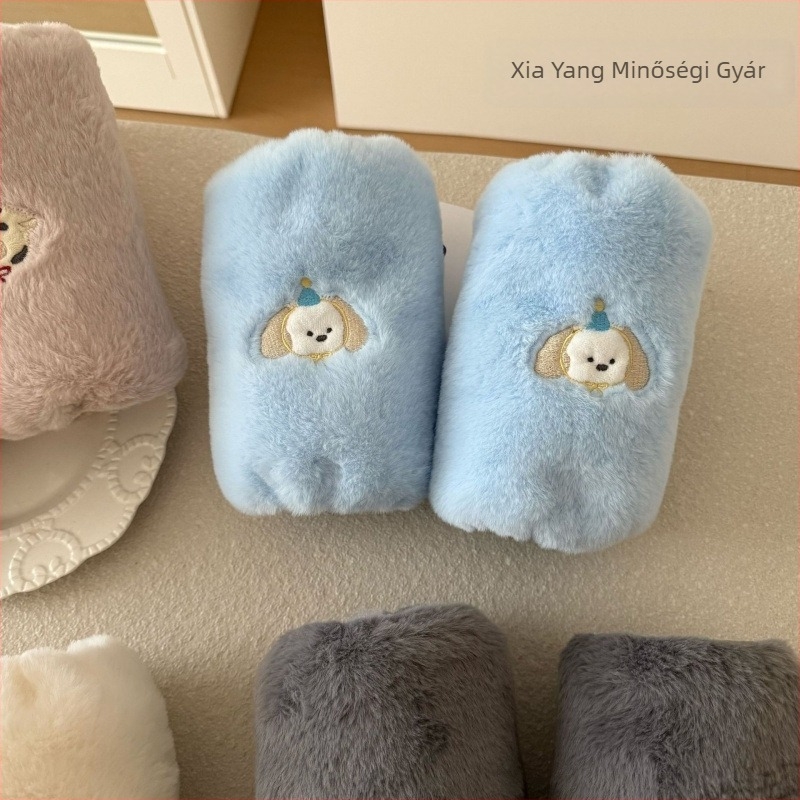 Hímzett plüss karvédő készlet télre, uniszex, anti-szennyezés, nyúl szőranyag, eredeti dizájn