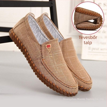 Férfi slip-on vászoncipő konopés felsőrésszel, TPR talppal, lélegző, mindennapi viselet, alacsony felső rész, hegyes orr
