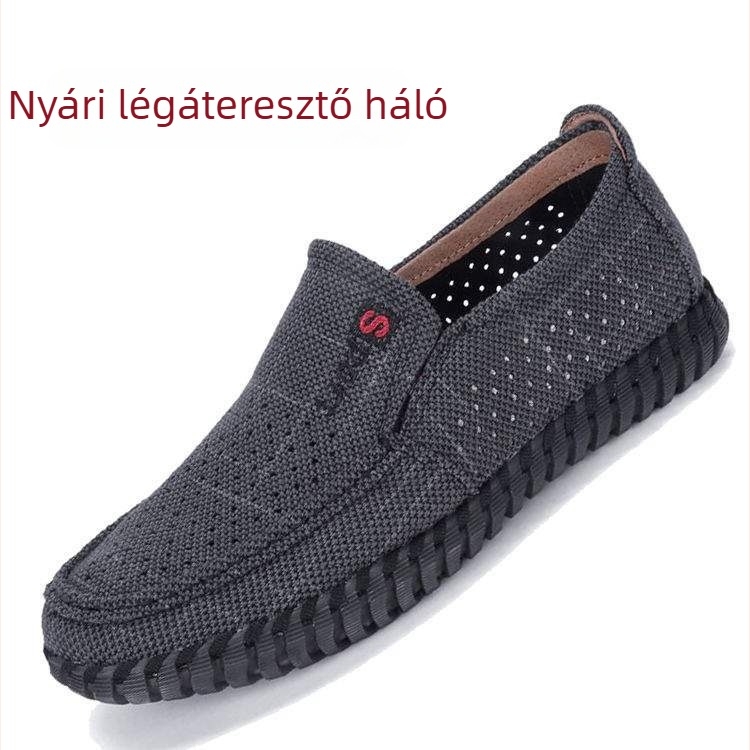 Férfi slip-on vászoncipő konopés felsőrésszel, TPR talppal, lélegző, mindennapi viselet, alacsony felső rész, hegyes orr