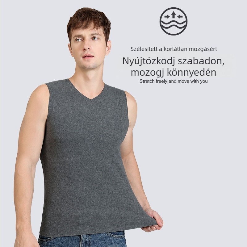 Férfiaknak pluszméretű vékony bársonyos mellény V-nyakkal, varrat nélküli, meleg őszi-téli időszakra